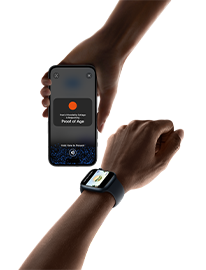 An Apple Watch presenting the Ohio Mobile ID to an iPhone with an identity reader.