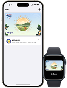 iPhone and Apple Watch showing the Ohio Mobile ID on the screen